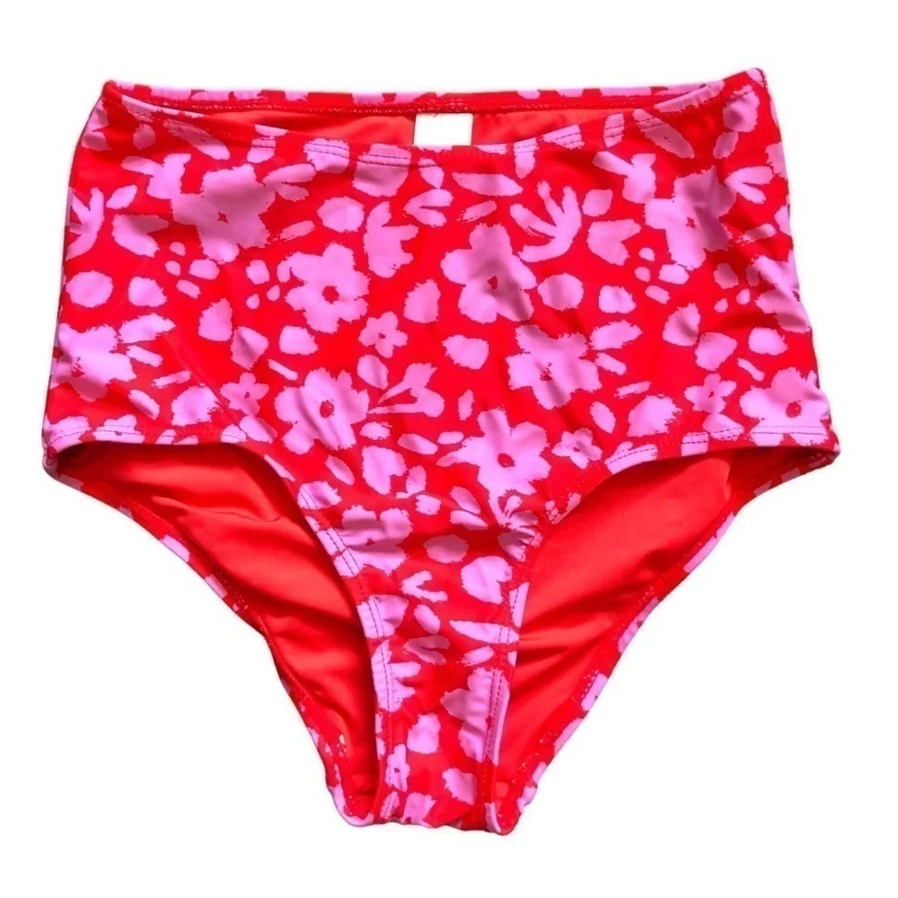 NEW - ISLANDER - Red & Lavender Floral High Rise Waist Bikini Bottom - Size XS